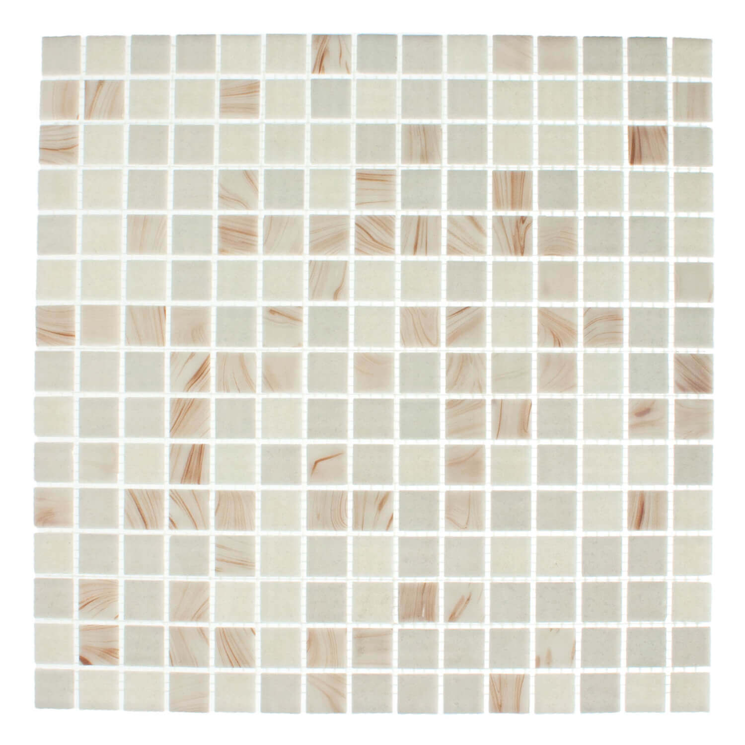 Gils Latte glass mosaic tile 30×30, soft milk-coffee blend