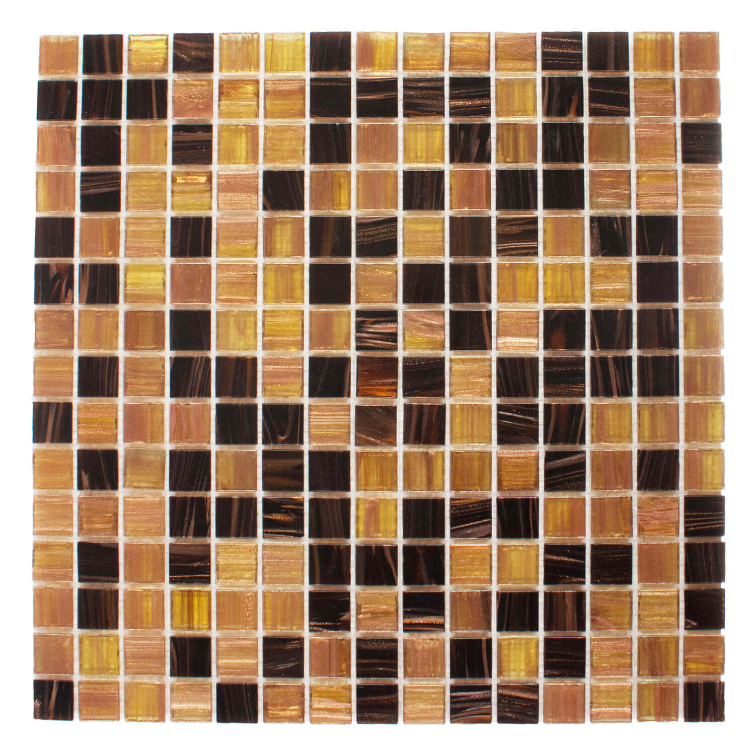 Gils Mocca Light glass mosaic tile 30×30, warm honey yellow